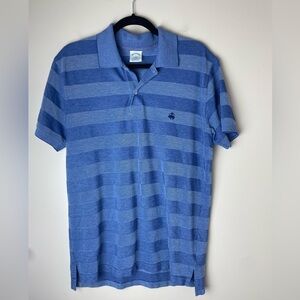 Brooks Brothers Cotton Performance Polo Shirt Mens L Slim Fit Blue Logo Striped